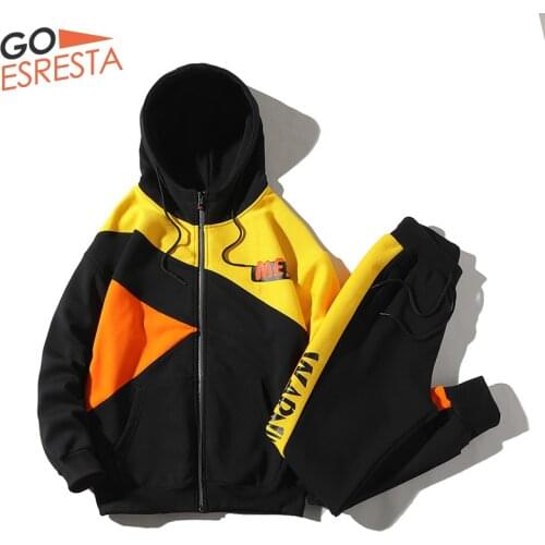 GOESRESTA 2020 New Mens Long-sleeved Suit 2 Pieces Casual Large Size Sports Wild Cotton Street Sports Long-sleeved Suit Men