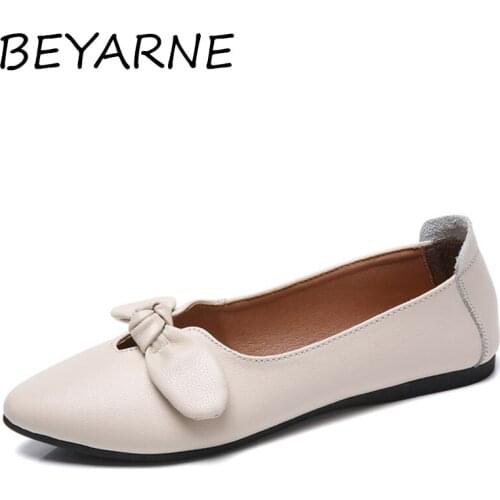 BEYARNE 2020 autumn women ballerinas genuine leather shoes without lace moccasins women flat shoes woman grandmother moccasins