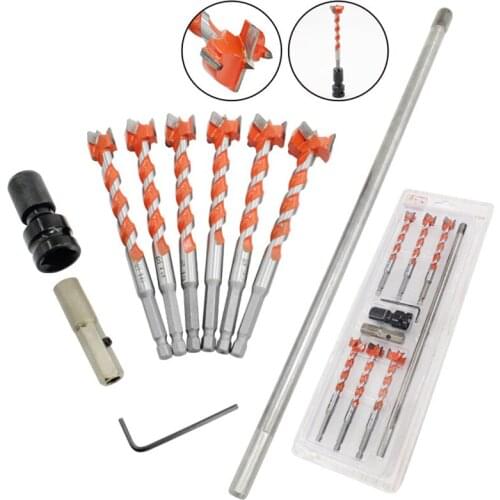 Woodworking Hole Opener Hexagonal Shank Extended Threaded Alloy Woodworking Drill Bit Wood Door Lock Plastic Reaming