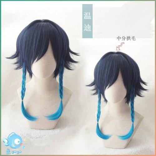 Genshin Impact Venti Cosplay Unisex 50cm Blue Wig Cosplay Anime Cosplay Braid Wigs Heat Resistant Synthetic Wigs Halloween