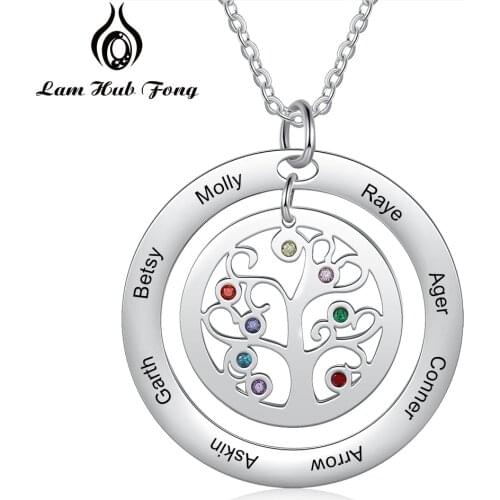 Personalized Family Gift Tree of Life Necklace Custom Name Necklace with 8 Birthstones Mothers Day Gift (Lam Hub Fong)