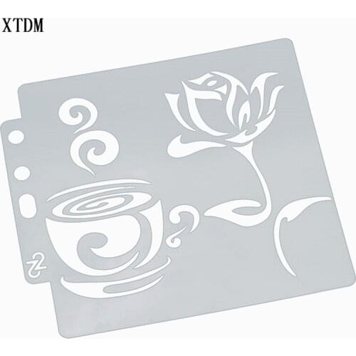 Coffee and flower plastic mold shield DIY cake scrapbook stencils hollow Embellishments printing lace ruler Valentines Day