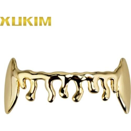 GH282-G Xukim Jewelry Foctory Price Drop Ship Factory direct sales Hip Hop Rapper Vampire Grillz Dental Jewelry Gold Grillz