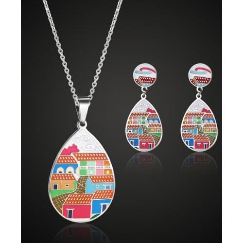 2018 New Year Russian Jewelry Perfect Enamel house Design Stainless Steel Accessory Fashion women Gold-color Pendant & necklace