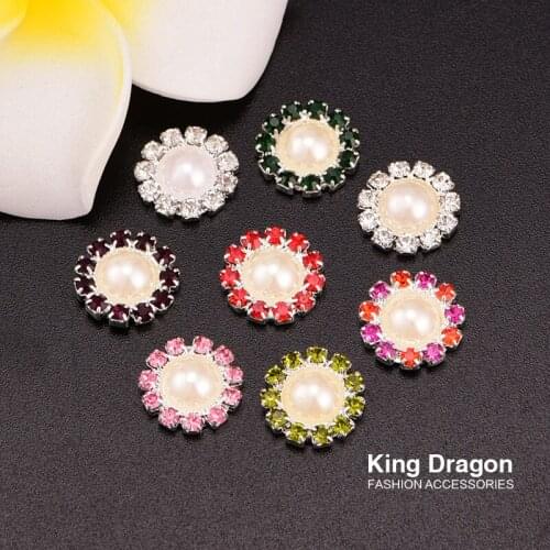 Rhinestone Pearl Button Used On Flower Center Flat Back 11MM 20pcs/lot Silver Color KD20