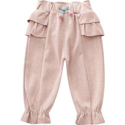 Girls Pants Autumn Children Kids Baby Girls Cotton Solid Print Pants Casual Bow Decoration Trousers Toddler Clothes Bottoms