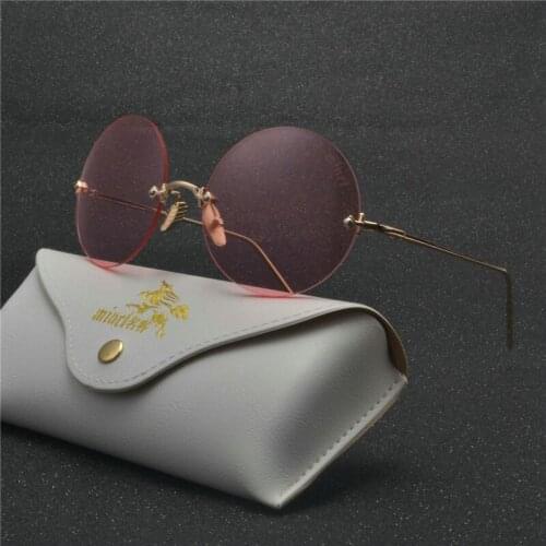 MINCL small Rimless Sunglasses Women Men Vintage Fashion Metal Round Sun Glasses Female Oversized Shades Eyewear Male Goggles NX