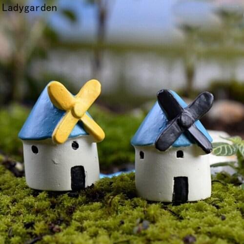 10PCS Windmill House Model Small Statue Figurine Micro Crafts Ornament Miniatures DIY Home House Decoration Resin Accessories