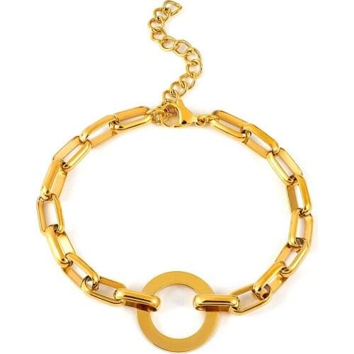 Vintage Punk Round Rectangle Link Chain Bracelet For Unisex Round Circle Connection Pendant Bracelets Bangle Women Men Jewelry