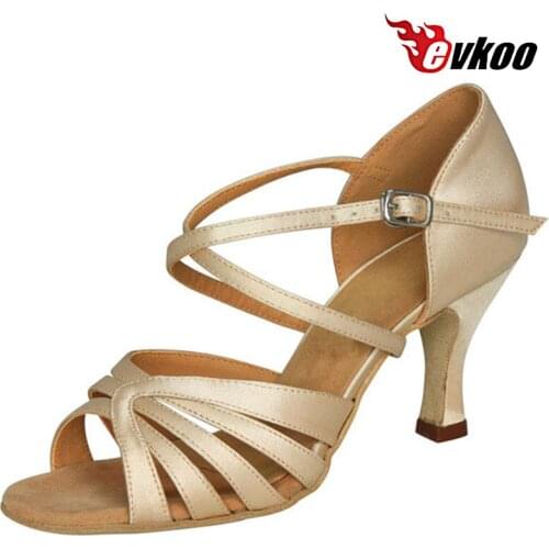 Evkoodance Khaki Satin Woman Dance Shoes 7cm Heel Height Shoes Salsa Latin Leather Sole Free Shipping Shoes Evkoo-199