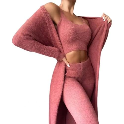 Two Piece Set pant sets womem 2021 Women Outfit Scoop Neck Crop Top Long Sleeve Open Front Coat Pants Outfit Casual Women Outfit