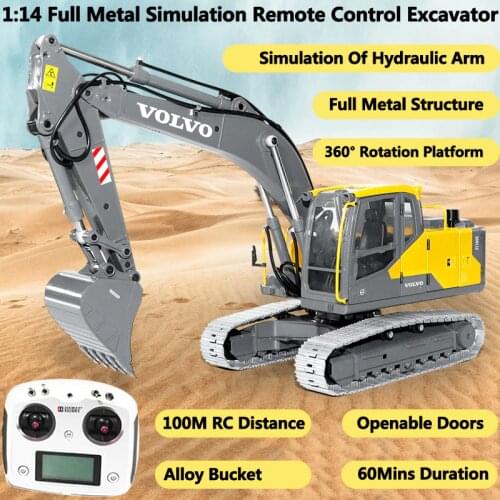1:14 Simulation RC Excavator Model Full Metal Structure Infinite Rotation Cab Openable Door Alloy Bucket Truck Toys For Children