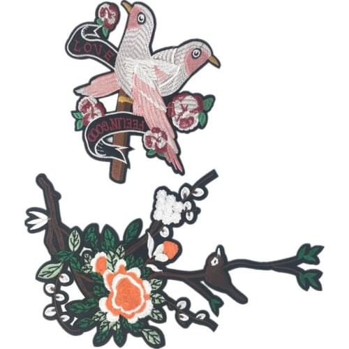 10pcs/lot Large Embroidery Patch Dove Love Bird Plum Flower Branch Clothing Decoration Diy Iron Heat Transfer Applique