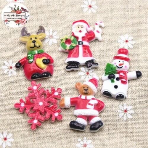 10pcs resin Christmas bear/snowman/reindeer printed flatback cabochon for Hair Bow Center, scrapbook,DIY accessories