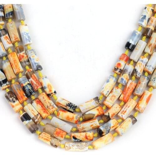 15'' 10*12mm Natural Cylinder Orange Fire Agates Loose Spacer Beads For Jewelry Making DIY Necklace Bracelet Accessories