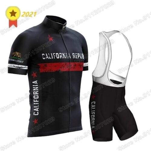 2021 California Mens Cycling Jersey Set Summer Bicycle Clothing Road Bike Shirts Suit Bicycle Bib Shorts MTB Wear Maillot