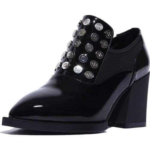 2018 fashion women pumps genuine leather metal decorative high heels shoes women