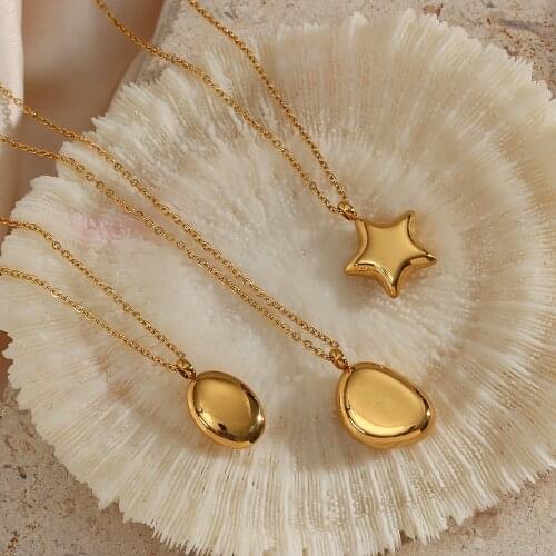 2021 New Minimalist Cute Basic Star Oval Irregular Geometric Shape Pendant Necklace Girls Fashion Gold Pendant Necklace