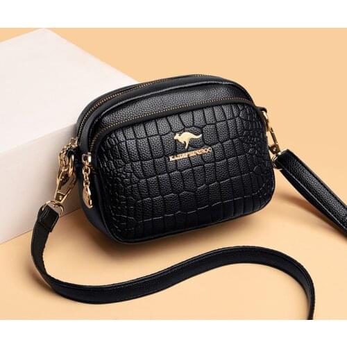 3 Layers of Pockets Women Fashion Small Round Bag High Quality PU Leather Shoulder Bags Casual Solid Color Messenger Bags Purse