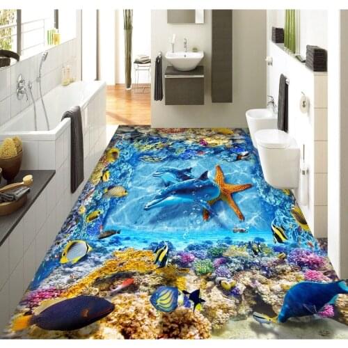 3D Pvc Flooring Custom Wall Sticker 3D Ocean World Floor Stickers Lotusf Bathroom Flooring Painting Photo Wallpaper for Walls 3d