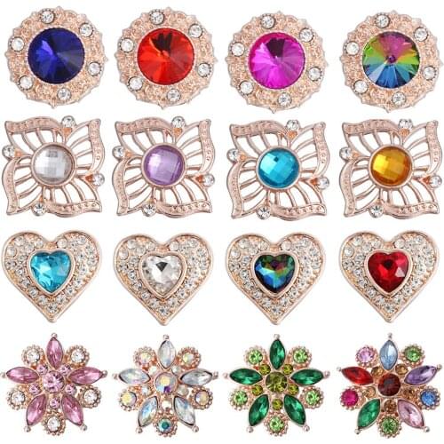 5pcs/lot New Snap Jewelry Rose Gold Crystal Flower Heart Snap Button for Women Fit 18mm 20mm Snap Buttons Jewelry Snaps Necklace