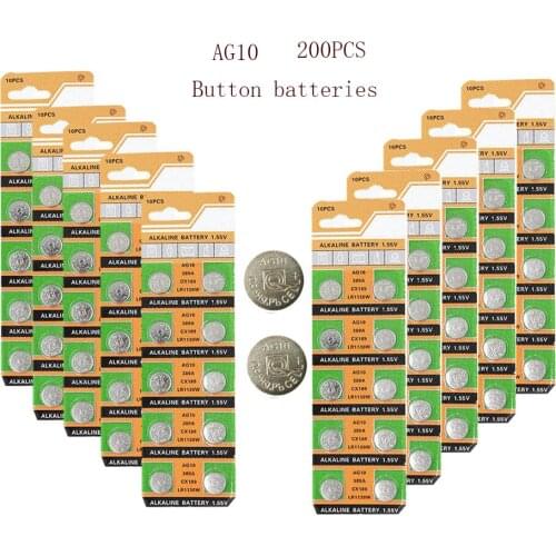 200PCS 1.55V AG10 AG 10 LR1130 Alkaline Cell Coin Battery SR54 189 SR1130 L1131 G10A Button Batteries For Watches Toys
