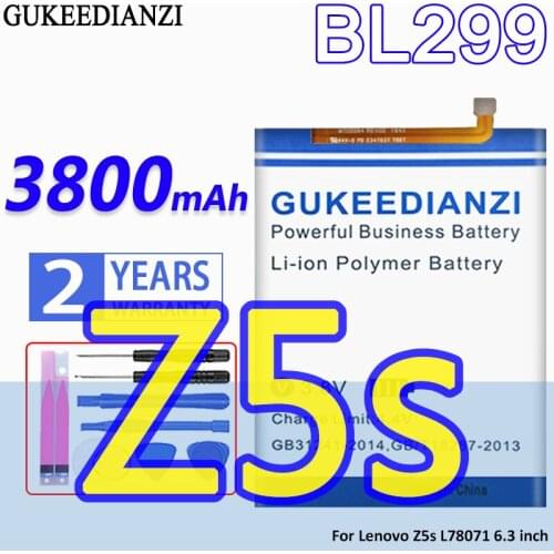 High Capacity GUKEEDIANZI Battery BL299 3800mAh For Lenovo Z5s L78071 6.3 inch