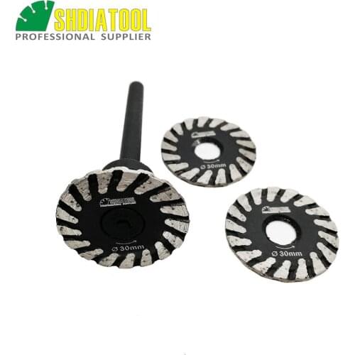 SHDIATOOL 1 pc Hot pressed diamond turbo mini Engraving saw blade with removable 6mm shank and 2pcs blades without shank
