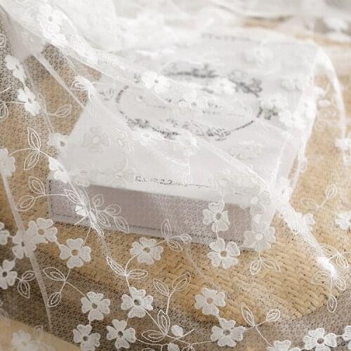 1yard 130cm White Net yarn cloth three-dimensional flower embroidery lace fabric Lolita handmade cloth baby clothes diy cloth