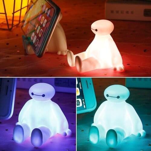 Disney Baymax Colorful Glowing Light Mobile Phone Holder Decoration Mount Stand Cartoon Anime Figure Big Hero 6 Dolls Model