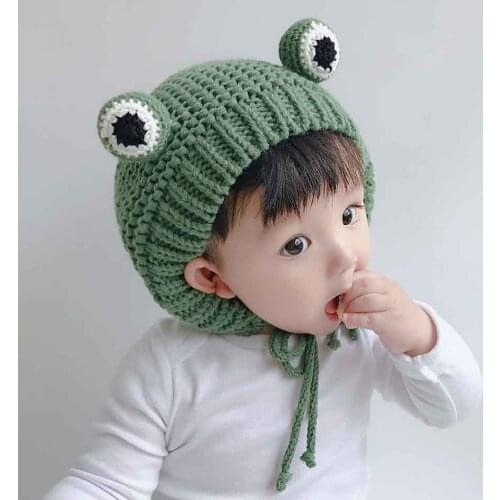 Kids' Plush Thick Frog Knitted Hats Winter With Pompon Cute Crochet Large Knitted for Baby Boys Girls Costume Beanie christmas