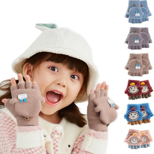 Baby Winter Gloves Boys Girls Knitted Fingerless Mittens Children Half Finger Flip Cuff Mittens Toddler Warm Gloves 1-6 Years