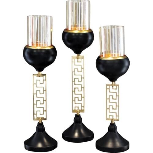 Fidex Home Decorative 3 Track Maze Design Candlestick Black Gold