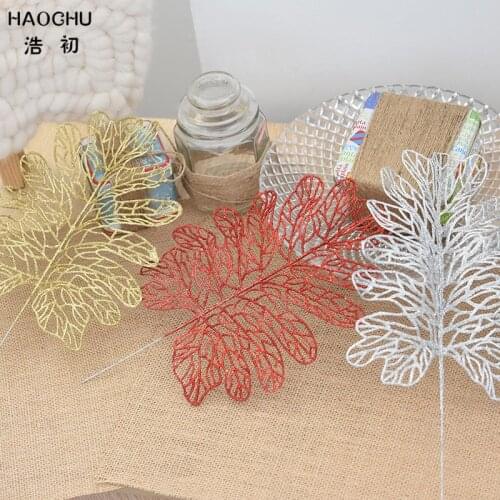HAOCHU 2pcs Hollow Glitter Grass Leaves Christmas Ornaments Hanging Wedding Party Xmas Tree Wreath Home Decor Arrangement