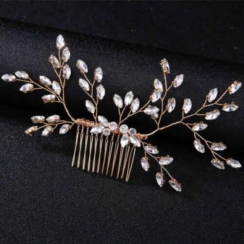 Exquisite handmade pearl hair comb Wedding dress accessories Bridal jewelry Golden claw drill hand insert comb