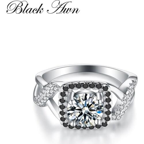 SODROV 2020 New Genuine 100% 925 Sterling Silver Jewelry Wedding Rings for Women Black&White Stone Bijoux C242