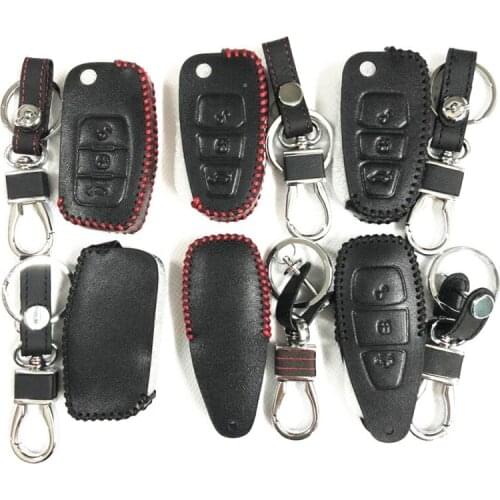 Leather key chain ring cover case holder For Ford Focus 2 3 4 Fiesta Mustang Mondeo Kuga Ecosport Edge Exploror KA Ranger
