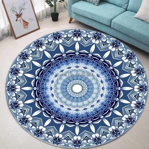 Mandala Round Carpets and Rugs Bohemian Style Bedroom Living Room Floral Printed Sofa Chair Decor Anti-Slip Floor Mats