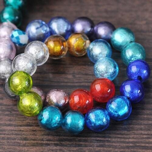 10pcs 10mm 14mm Round Foil Lampwork Glass Loose Beads for DIY Crafts Jewelry Making Findings