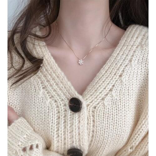Cubic Zircon Snowflake Pendant Necklace Fashion Clavicle Chain Rose Gold Silver Color Necklace For Women S-N605