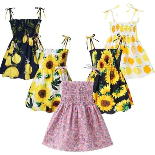 Summer Clothing for Girls Sunflower Dress for Baby Kids Summer Sleeveless Suspender Princess Dress Baby Girl Clothing 2-7 Years