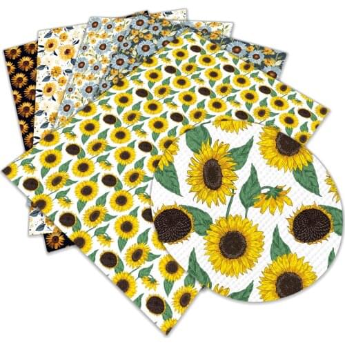 Sunflower Printed Faux Leather Fabric Sheets for Earrings Hair Accessories DIY Crafts Making 22X30cm