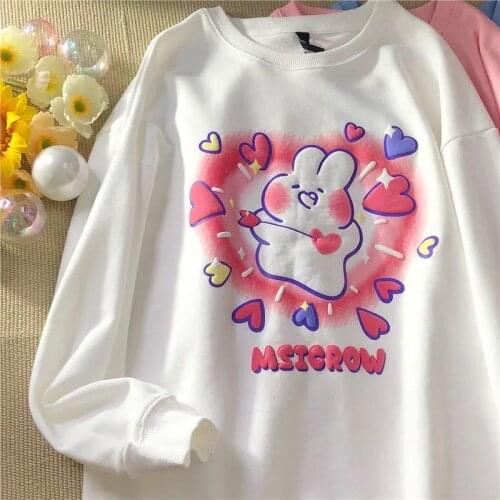 Love Rabbit Kawaii Cartoon Sweatshirt Japan Style Long Sleeve Tops 2021 New Streetwear Korean Winter Fashion Teens Girls Clothes