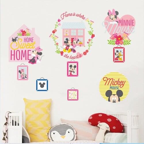 Cartoon Lovely Mickey Minnie Mouse Balloon Wall Stickers Decals Or Kids Room Baby Bedroom Wall Art Park Poster Nursery Amusement