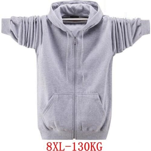 Mens autumn and winter large size hooded sweatshirt 5XL 6XL 7XL 8XL long sleeve zipper black blue gray large size coat