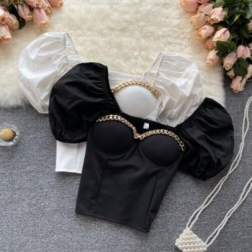 2021 summer new style jacket female design sense niche chain tube top self-cultivation short all-match age-reducing puff sleeve
