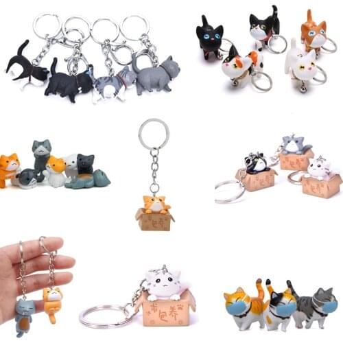 New arrive Fashion Cute Cartoon Cat Pendant Key Rings Kitten Cat Key Chain Shake Head Car Bag Keychains Creative CarGift
