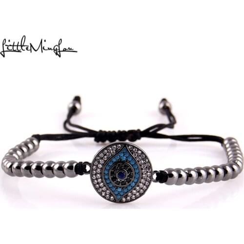 Little MingLou New Fashion zircon Eye Series Charms Bracelet copper beads Braided Macrame Fashion Jewelry Gift For Men Women