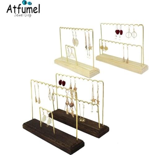 Wholesale Wooden Base Metal Ear Studs Pendant Jewelry Holder Display Stand Organizer Earrings Showing Rack Display Stand Shelf