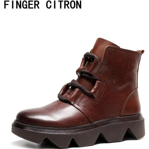 Finger Citron Women Chelsea Anckle Boot Genuine Cow Leather Round Toe Pu Outsole By Handmade Light Height Lady Style Size 35-41